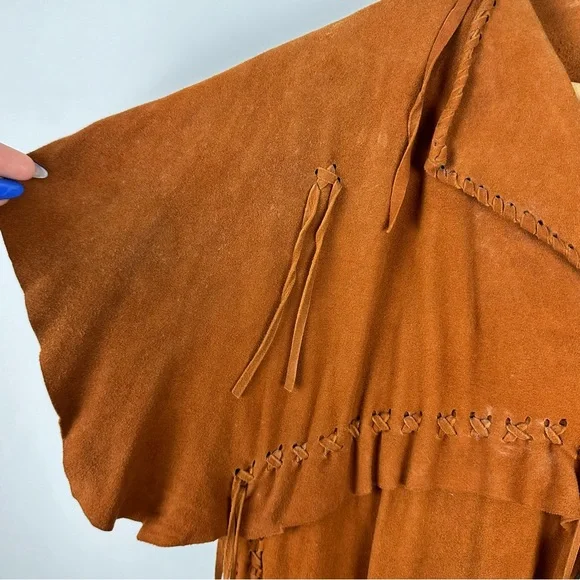 Vintage Rust Suede Fringe Poncho Top with Beaded Detail - Picture 5 of 5